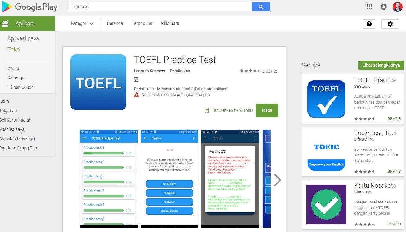 Aplikasi Belajar TOEFL Terbaik di Android TOEFL Practice Test